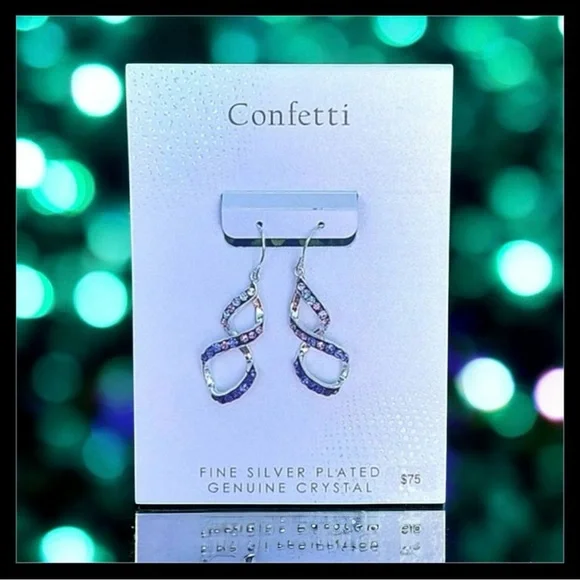 Confetti Fine Silver Plated Genuine Crystal Dangle Earrings NWT $75 Kohl's - Picture 6 of 6